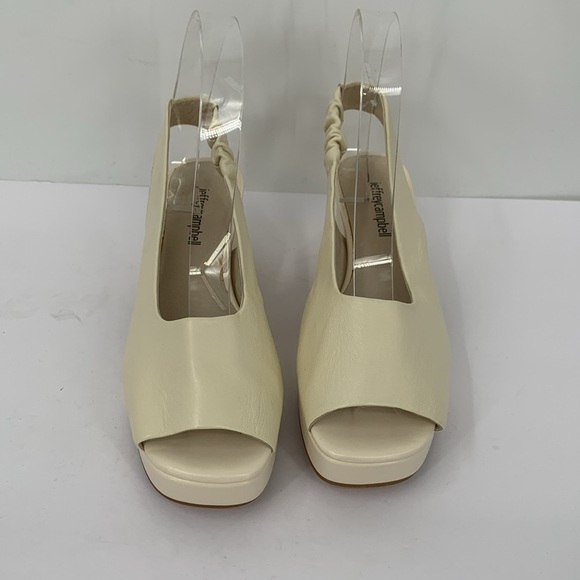 Jeffrey Campbell Extendo peeptoe sandal ivory leather cream platform chunky 7 - Picture 3 of 7